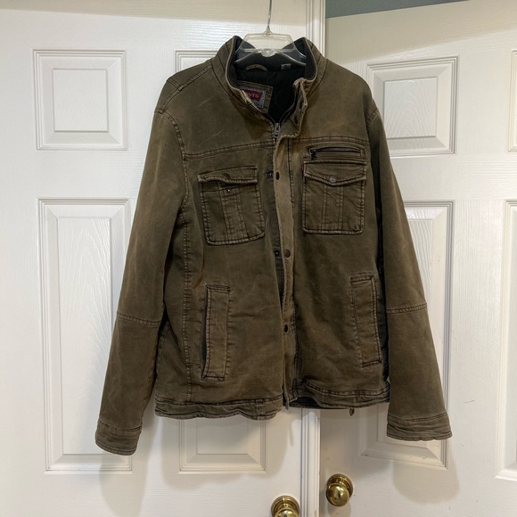 Levi’s Canvas Jacket Coat Mens XL Khaki Utility Military Workwear Chore gorpcore - Picture 1 of 12